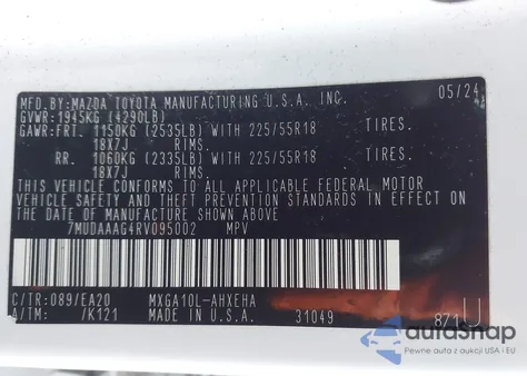 2024 Toyota Corolla Cross Xle from USA, damaged, VIN 7MUDAAAG4RV095002